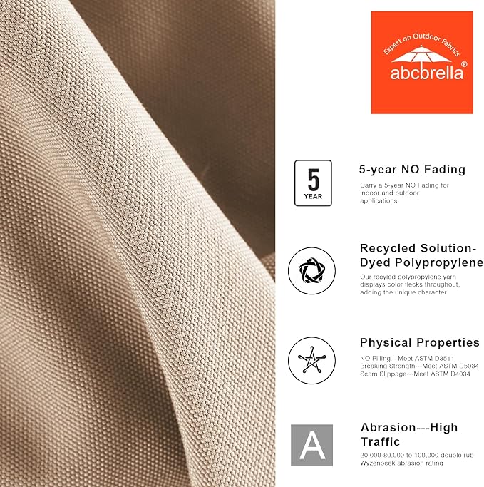ABCCANOPY OLEFIN® 5-Year No Fading 9FT Outdoor Patio Umbrella(Light Beige) | Fade & UV Resistant Fabric,8 Fiberglass Ribs，Wind Vent，Crank Lift & Tilt,Outdoor Table Umbrella for Deck,Backyard,Yard