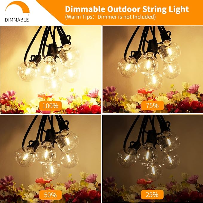 Svater 200 FT Outdoor String Lights for Outside Patio 104 Bulbs Waterproof | Commercial Grade Hanging Globe Lighting, Shatterproof G40 LED Bulbs, For Bistro Cafe Market Backyard ETL 2700K (2*100)