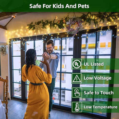 1332 LED 132FT Christmas Lights,296 Drops Icicle Lights with 12 Modes | Warm White Icicle String Lights with Timer and Dimming for Long Rooflines, Wide Eaves, Storefronts and Wedding Backdrops