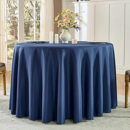 2 Pack Navy Blue Round Tablecloths 120 Inch for Dining Tables | Washable Decorative Linen Polyester Table Cover for Banquets Buffets Parties and Weddings