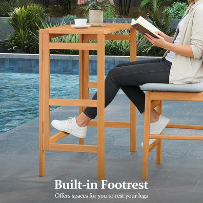 Tangkula Acacia Wood Outdoor Folding Bar Table, Patio Rectangle Counter Height Pub Table with Slatted Tabletop, for Balcony, Backyard Garden and Poolside