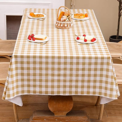 Heavy Duty Vinyl Tablecloth with Flannel Backing Waterproof Oil-Proof Plastic Table Cloth Stain-Resistant Wipeable Rectangle or Square Table Cover for Indoor and Outdoor (Khaki Checkered, 60x84 Inch)