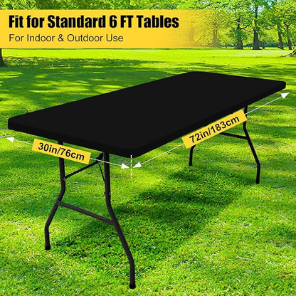 Smiry 7 Pack Rectangle Picnic Table Cloth, Waterproof Elastic Fitted Tablecloths for 6 Foot Tables, Washable Polyester Table Cover for Camping, Indoor and Outdoor (Black, 30"x72")
