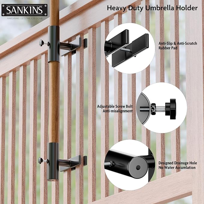 Patio Umbrella Holder for Deck Railing, Adjustable Patio Umbrella Base Outdoor Umbrella Stand, Patio Umbrella Clamp Deck Umbrella Mount for Balcony, Patio Railing