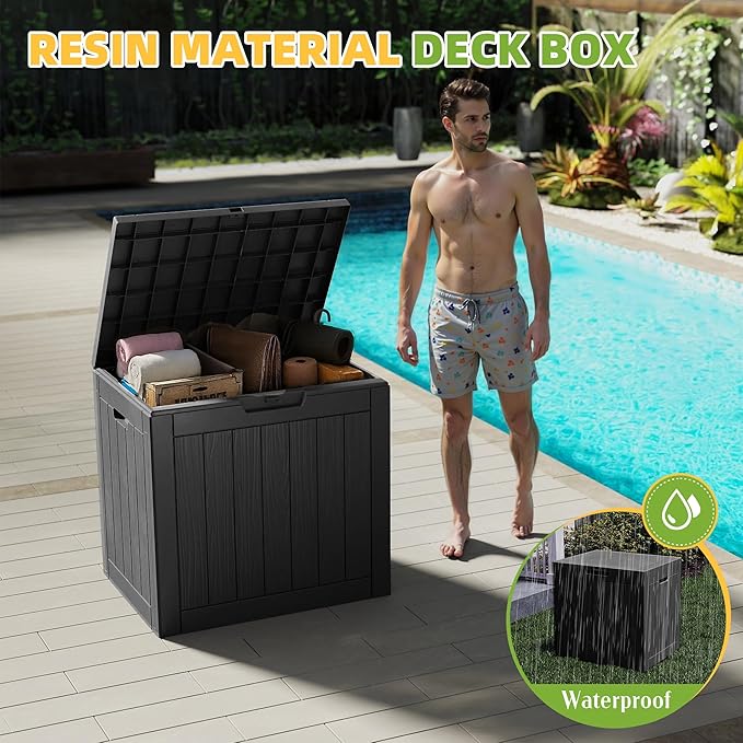 Resin Deck Box Outdoor Storage Box Waterproof for Patio Furniture,Outdoor Cushions,Garden Tools and Pool Suppliesblack