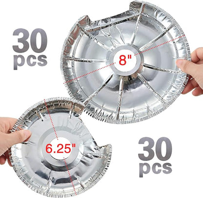 Dreyoo 60 Pcs Electric Stove Burner Covers, Disposable Aluminum Foil Drip Pan Liners, 6.25 and 8 Inch Round Burner Liners to Keep Stove Top Clean from Oil and Food Drips