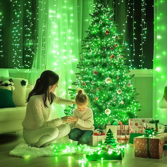 JMEXSUSS 132ft 400 LED Green Christmas Lights Indoor Outdoor Plug in | Green Halloween String Lights Plug in with Remote Clear Wire for Room Garden Patio Outside Party Xmas Tree Decor