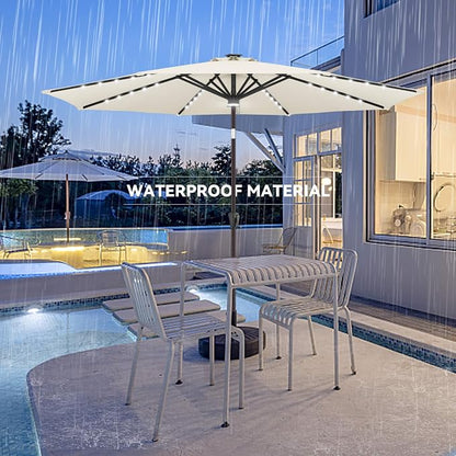 Solar Patio Umbrella with Centre Light, 9 ft Ivory | 40 LED Lights, UV Protection, Solar Outdoor Umbrella for Porch, Deck, Pool, Table, Garden, Provides Evening Lighting