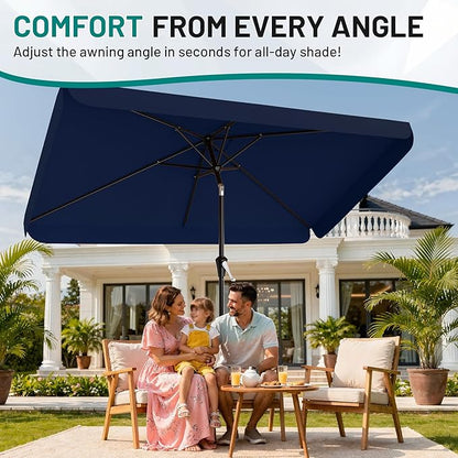 AreShark 6.5 x 10 FT Rectangular Valance Patio Umbrella, Outdoor Umbrella with Tilt and Crank, Market Table Umbrellas W/ 6 Ribs UV Protection for Garden, Deck, Backyard and Pool, Navy