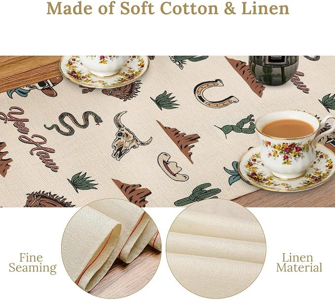 Western Table Runner, Rustic Country West Cowboy Riding Horse Desert Farmhouse for Garden Farmhouse Party Holiday Dinner Home Decoration Everyday 13x90 Inch