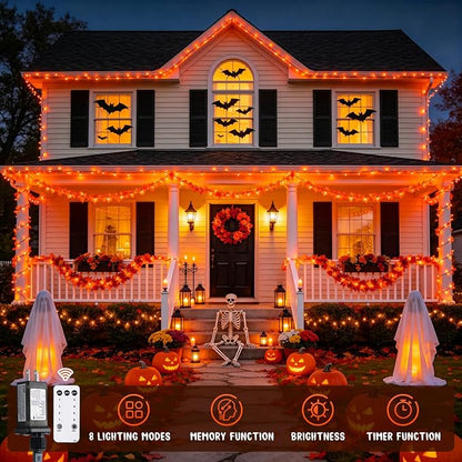 JMEXSUSS 400 LED Orange Lights for Halloween | 132ft Halloween String Lights Plug in with Remote, 8 Modes Orange String Lights for Tree Garden Yard Porch House Decorations