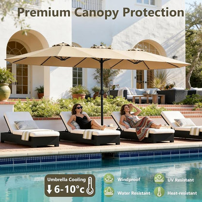 15FT Patio Umbrella, Double-Sided Outdoor Umbrella with base included, Large Standing Umbrella with Crank Handle & Ventilation, Rectangular patio umbrella for Pool, Backyard, Deck, Lawn & Beach