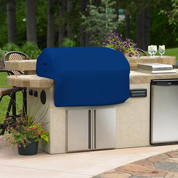 Covers & All Built-in Grill Cover for Outdoor Grill – Heavy Duty 18 oz Waterproof Built-in BBQ Grill Cover, PVC-Coated Polyester with Elastic Hem for Snug Fit (57 x 27 x 26 inches, Blue)