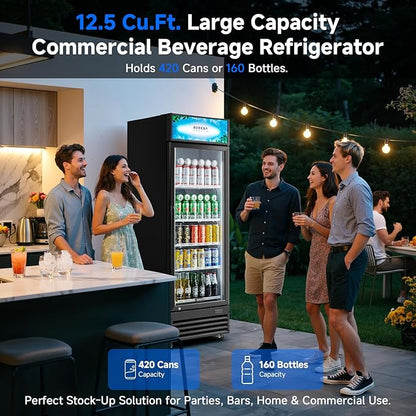 BODEGACOOLER Commercial Beverage Refrigerator, 12.5 Cu. Ft Black Commercial Merchandiser Refrigerator, LED Light/Adjustable Shelves,Upright Large Display Refrigerator For kitchen/Office/Home/Garage.