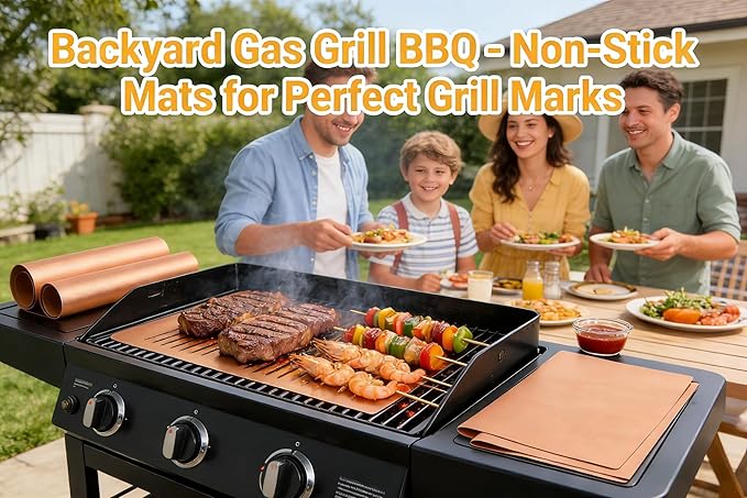 3-Pack Heavy Duty Non-Stick Grill Mats - Reusable BBQ Sheets for Gas, Charcoal & Electric Grills