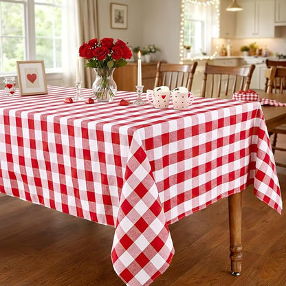 B-COOL Red Plaid Tablecloth Gingham Fabric: Checkered Tablecloths Overlays 56x84 Inches Red and White Valentines Day Picnic Desk Covers for Rectangle Table