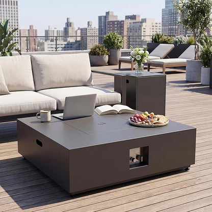 NICESOUL 40" Propane/Natural Gas Fire Pit Table, 50,000 BTU Square Firepit with Tank Table, Modern No Assembly Outdoor Lowprofile Fire Table for Outside Patio & Backyard, CSA Certified, Dark Gray