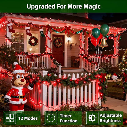 QUHUATU 300LED Valentine Lights, 75ft Indoor Outdoor Valentines Day Decorations with 12 Modes, Red Christmastree Lights with Timer Dimmable Connectable for Fence Garden Xmas Wedding Party Decor Red