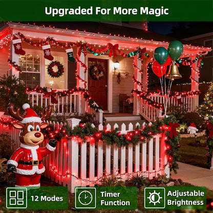 QUHUATU 1500 LED 470FT Christmas Lights,12 Modes LED String Lights, Red | Weather-resistant Plug-in Tree Lights with Timer, Memory and Dimming for House, Fences, Patios, Holiday Decor