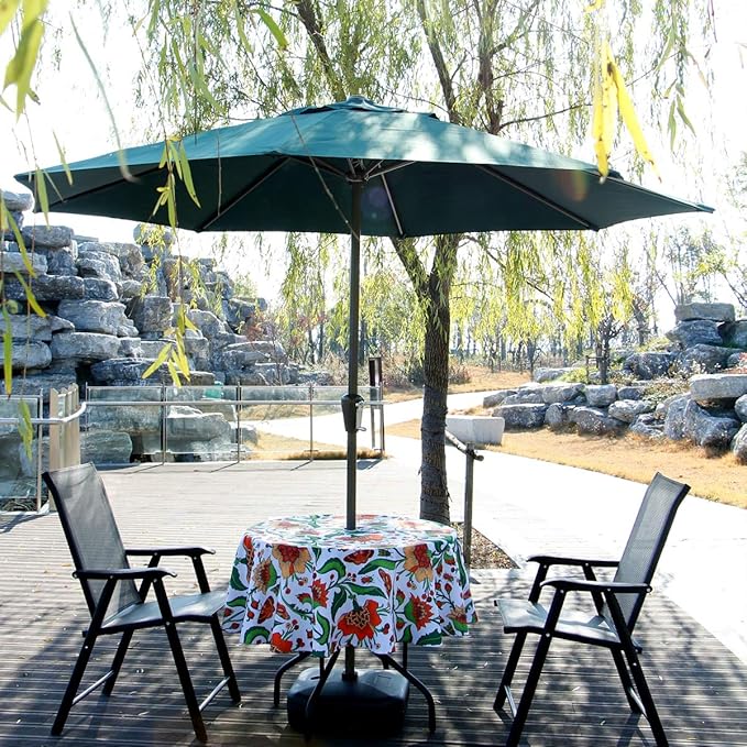 EHouseHome Outdoor and Indoor 60inch Round Tablecloth with Umbrella Hole and Zipper, Waterproof Zippered Patio Cloths, Spring/Summer Table Covers for Backyard Circular Table/BBQs/Picnic