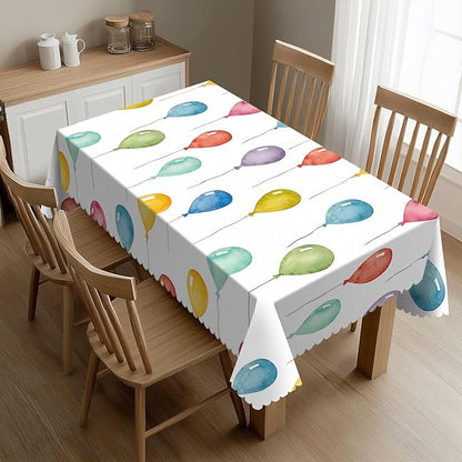 Colorful Balloons Rectangular Tablecloth, Birthday Party Decorations Celebration Table Cloth Washable Tablecloths Decorative Table Cover for Kitchen, Dining, or Parties 54x72 Inches
