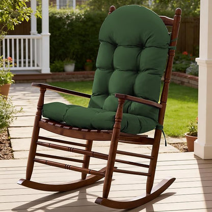 Rocking Chair Cushions, Indoor/Outdoor Adirondack Chair Cushion, Waterproof and Fade-Resistant Rocking Chairs Pads, Non-Slip Tufted High Back Patio Chairs Cushion with Ties, 44x19x4 Inch, Forest Green