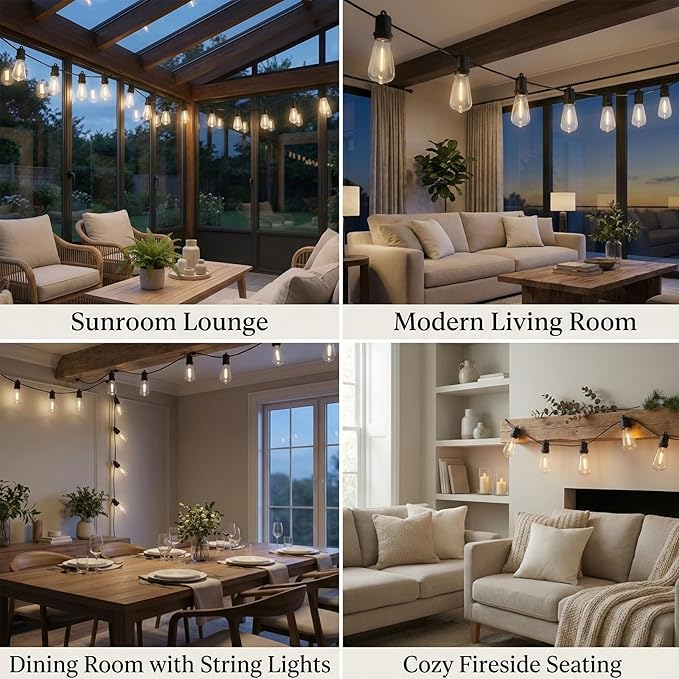 25FT LED Outdoor String Lights, 13 Shatterproof ST38 Edison Bulbs, Waterproof Patio Decor for Outside, Dimmable Bistro Cafe Hanging Lights