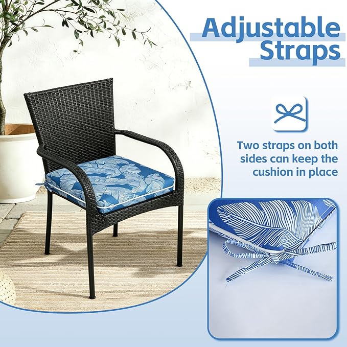 COZYVIDA Outdoor Chair Cushions Set of 4, 20"x20" Square Seat Pads with Tie Straps and YKK Zippers, 30D High-Density Foam, Water-Resistant Fabric,UV-Resistant 1000+ Hrs