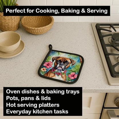 Caroline's Treasures Boxer Luau Pair of Pot Holders Kitchen Heat Resistant Pot Holders Sets Oven Hot Pads for Cooking Baking BBQ, 7 1/2 x 7 1/2