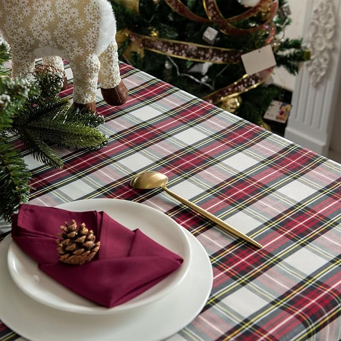 Plaid Table Cloth for Christmas 60x102 inch - Waterproof Holiday Decor Rectangle Tablecloth - Thanksgiving Fall Table Covers for Family Dinner Perfect for Parties, Picnic Dinner and Banpuet
