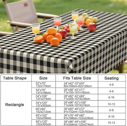 Smiry Picnic Table Cloth, Vinyl Tablecloths with Flannel Backing, 54"x54" | Waterproof Square Table Cloth, Wipeable Buffalo Plaid Table Cover for Indoor and Outdoor (Black & Beige)