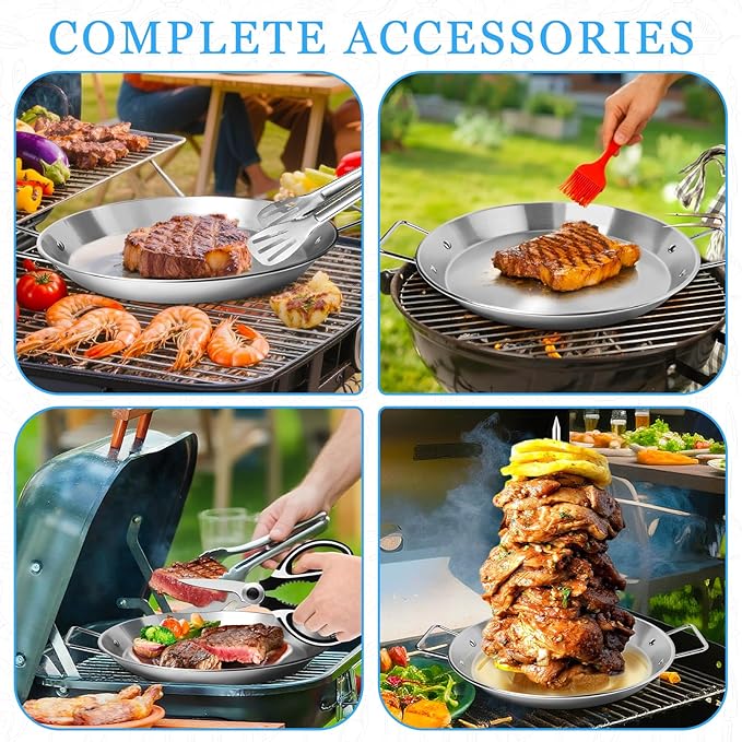 Al Pastor Skewer for Grill,Extra Large 13Inch Brazilian Spit Stand Fat Separator Tray with Removable Spikes Brush Clip Scissor,Stainless Steel Vertical Sticks for Shawarma,Chicken on Smoker Oven