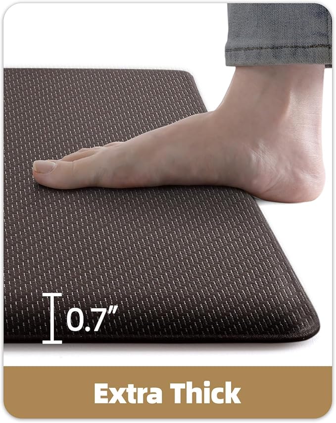 Color&Geometry 0.71" Extra Thick Anti Fatigue Cushion Kitchen Floor Mat,Easy Clean, Water & Oil Proof, Non Slip, Foam Padded Runner Rug for Front Sink,20"x 47" Brown (2.0 Version)