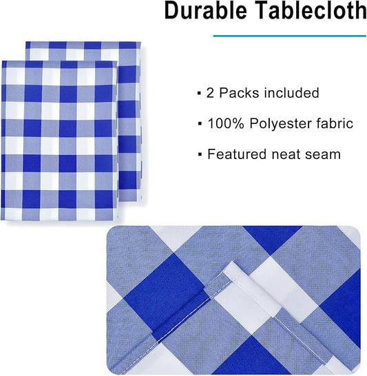 Hiasan Checkered Tablecloth Rectangle, 2 Pack，52 x 70 inch - Stain Resistant, Waterproof and Washable Table Cloth Gingham for Outdoor Picnic, Holiday Dinner, Royal Blue and White