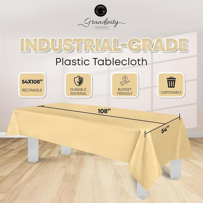 Grandipity 12 Pack Premium Disposable Plastic Tablecloth 54 Inch. x 108 Inch. Decorative Rectangle Table Cover - Ivory