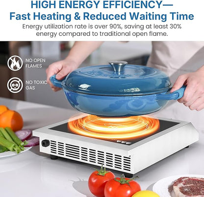 Commercial Induction Cooktop 1800W, Professional Electric Countertop Burner, 10 Power & 10 Temp Setting, Induction Hot Plate with Timer, Electric Stove with LED Screen, Black
