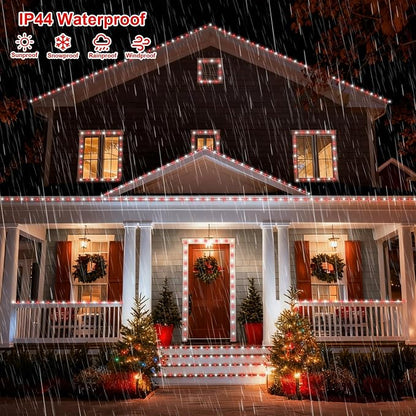 QITONG Red and White Solar Rope Lights, 2 Pack Each 33ft 100 LED Christmas String Light, 8 Modes Fairy Lights in Clear Thin Tube