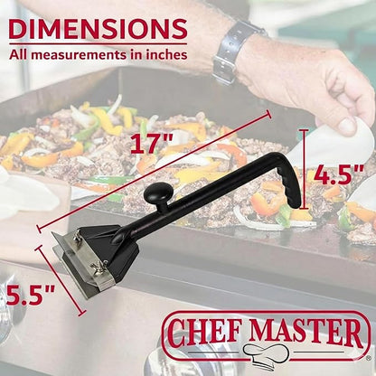 Chef Master Griddle Scraper & Flat Top Grill Cleaner - Griddle Cleaning Kit - Stainless Steel Flat Grill Scraper Tool for Diners, Restaurant, Food Truck - Grilling Accessories - 90254