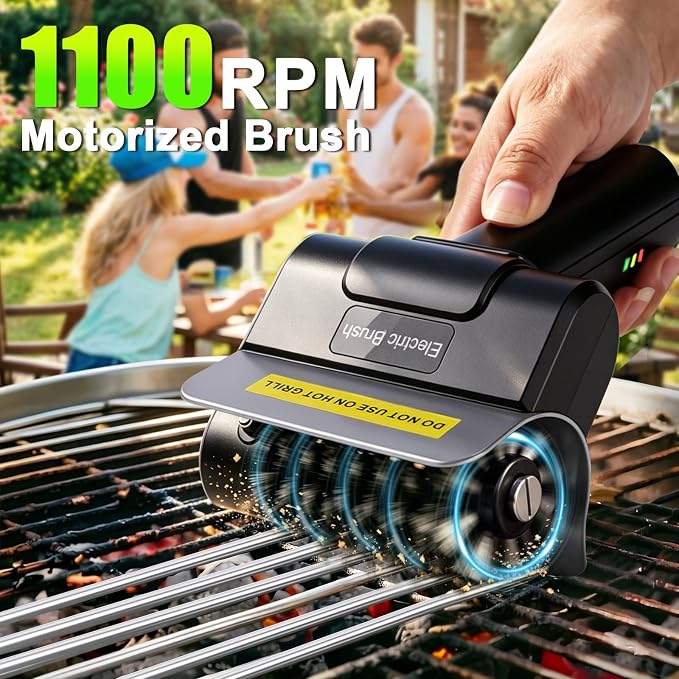 BBQ Electric Grill Brush for Outdoor Grill, Electric Grill Cleaner Brush | 1100RPM electric bbq grill brush with Dual Safety Lock, Splash-Proof Grill Cleaning Brushes Scrubber, 2 Stainless Steel Heads
