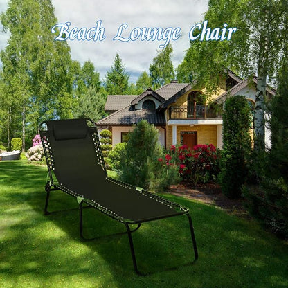 Giantex Chaise Lounge Chair Outdoor - Patio Lounge Chair w/Pillow, 4-Level Adjustable Backrest, 2-Level Footrest, Heightened 16” Pool Lounger for Beach, Lawn, Tanning Chairs for Outside (1, Black)