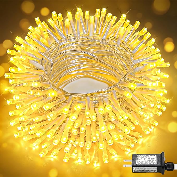 66FT 200 LED Outdoor String Lights, Plug in Christmas Lights Indoor Waterproof, 8 Modes Connectable Clear Wire Fairy Twinkle Lights for Bedroom Garden Yard Wedding Party Decorations, Warm White