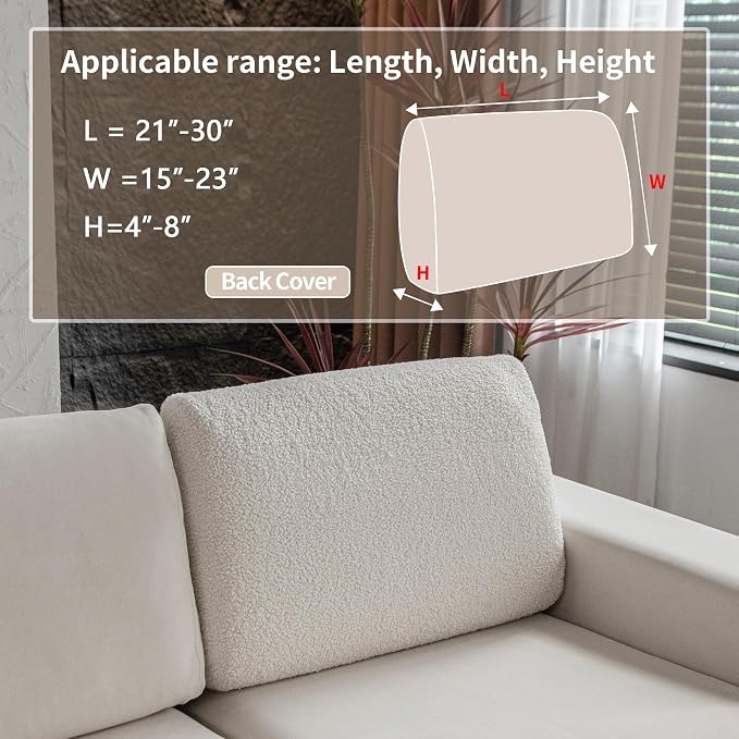 OHSIO Couch Cushion Covers for Sectional Sofa, Stretch Soft Sofa Slipcovers Washable Wear-Resistant Universal Furniture Protector for Living Room(1 Piece Back Couch Cover, Ivory)