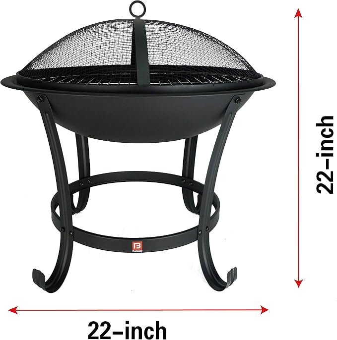 Fire Beauty Fire Pit BBQ Grill Pit Bowl with Mesh Spark Screen Cover,Poker