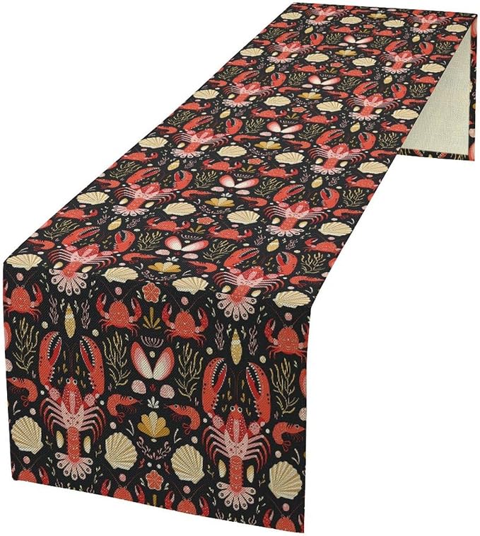 Crawfish Boil Table Runner Seafood Ocean Life Sea Creatures Animals Plants Boil Birthday Party Kitchen Home Dining Fireplace Matel Table Decoration 13x70 Inch