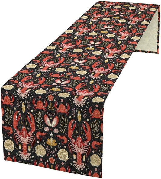 Crawfish Boil Table Runner Seafood Ocean Life Sea Creatures Animals Plants Boil Birthday Party Kitchen Home Dining Fireplace Matel Table Decoration 13x108 Inch