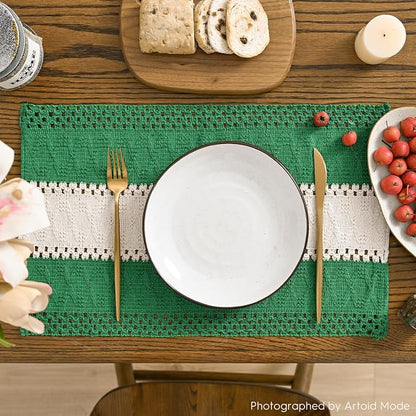 Artoid Mode Dark Green Farmhouse Rustic Placemats Set of 6,12x18 Inch Seasonal Hollow Table Mats Party Kitchen Dining Decoration