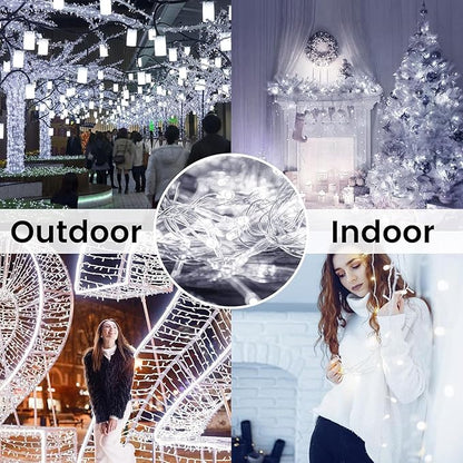4 Pack String Lights Battery Operated with Timer, 132FT 400 LED Waterproof Battery Twinkle Lights, 8 Modes Fairy Light for Indoor & Outdoor Party Bedroom Porch Tree Christmas Decorations (Cool White)