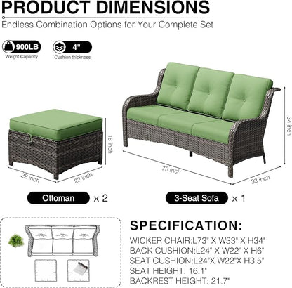 Joyside Outdoor Patio Couch Set, Outdoor Wicker Sofa with High Back, Deep Seating, Wide Armrest, Thickened Cushions, Patio Sofa for Deck, Porch Use