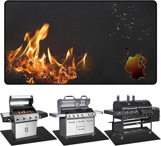 65" x 48" Grill Mats for Outdoor Grill, 2000°F Fireproof Under Grill Mat, Double-Sided Silicone Grill Pads for Deck Protector, Waterproof Oil-Proof BBQ Grill Matt for Fire Pit, Black