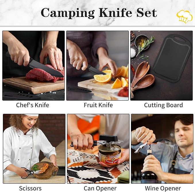 Wesqunie Camping Cooking Utensils Set, Cookware Set for Outdoor Hiking BBQ | Stainless Steel & Silicone Mess Kit, Durable Outdoor Kitchen Gear for Hiking, RV, Picnic Grill & Travel Camping Meal Prep